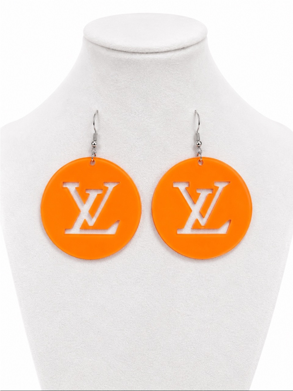 Designer-Inspired Orange Round Statement Drop Earrings